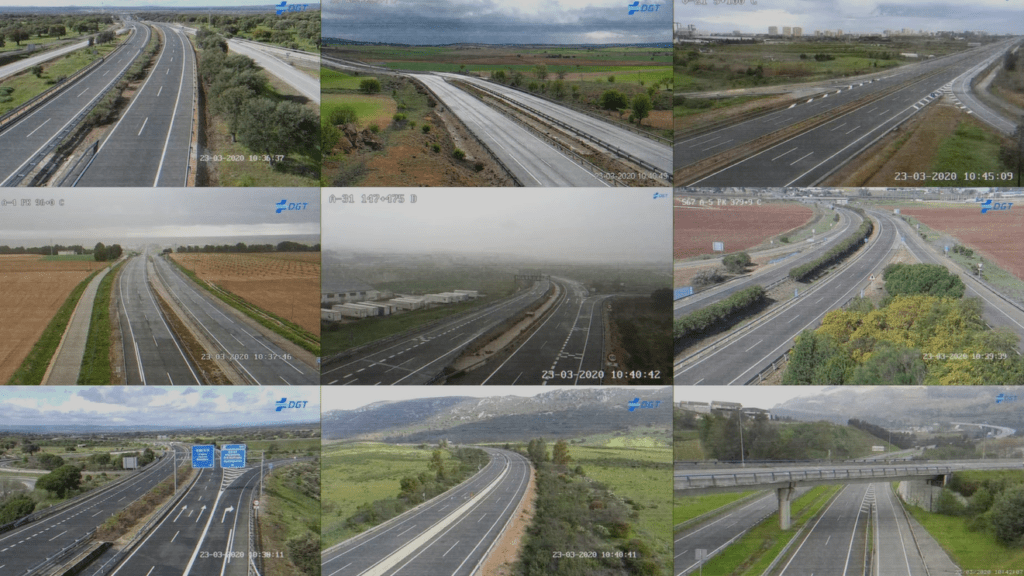 Composición de diferentes carreteras vacías debido a las restricciones del COVID.