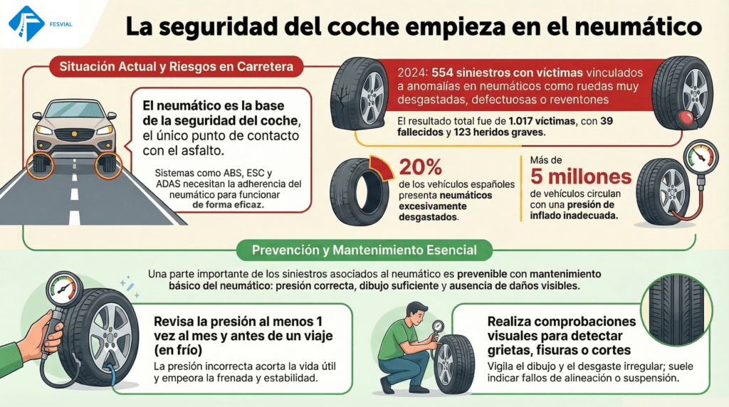 Revisión de la presión de los neumáticos antes de un viaje de verano.